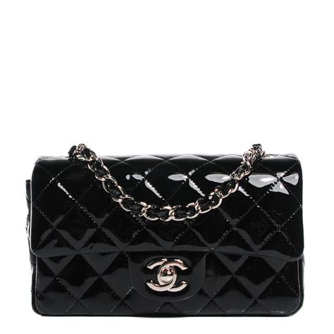 CHANEL Patent Calfskin Quilted Mini Rectangular Flap Black 